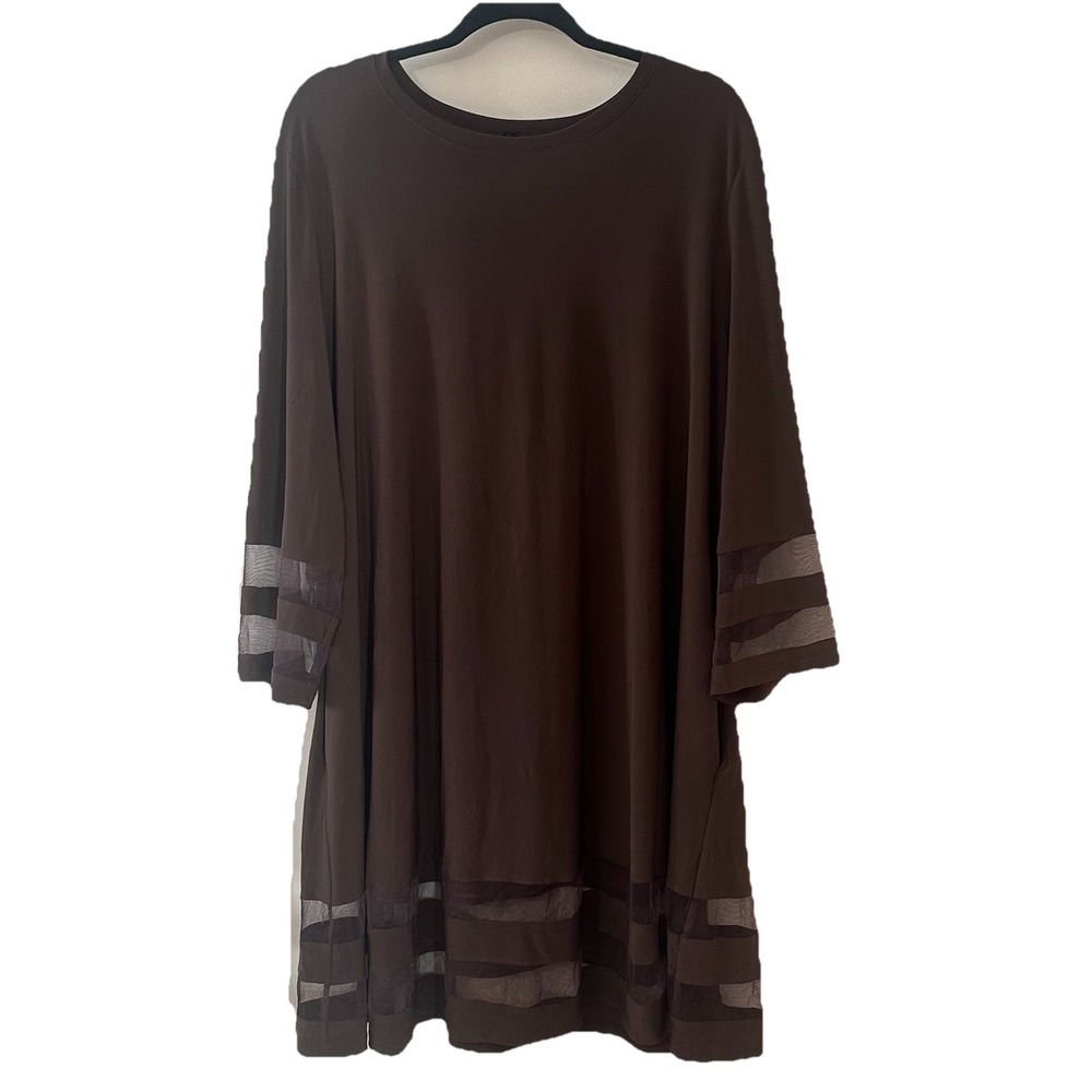 IC by Connie K Brown Dress Tunic Slinky Pockets Artsy USA Relaxed Plus Sz‎ 1X